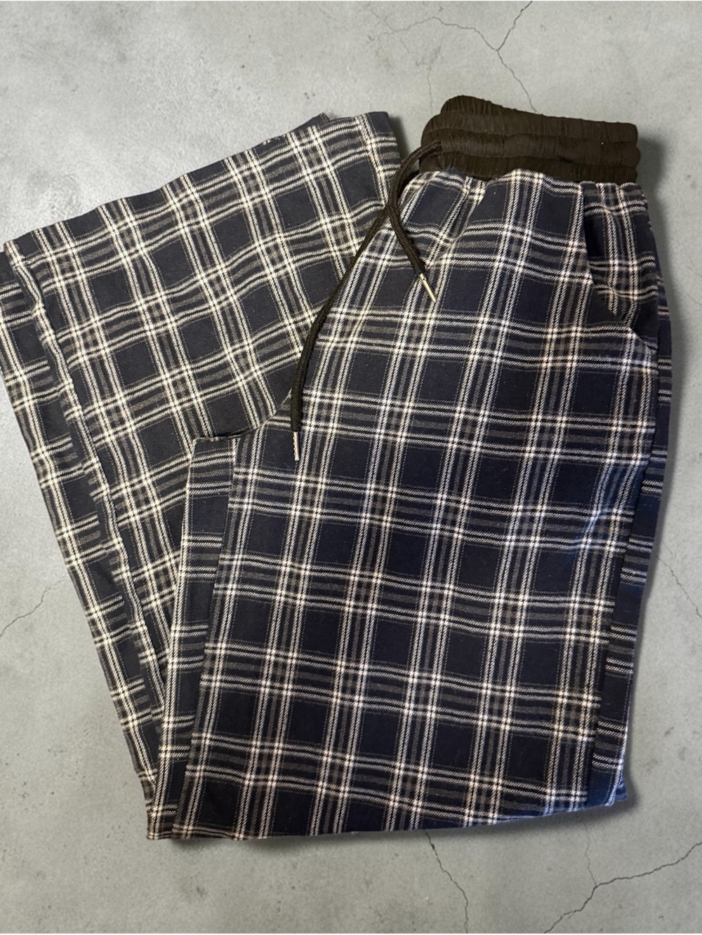 SHEIN navy plaid wide leg night pants XS